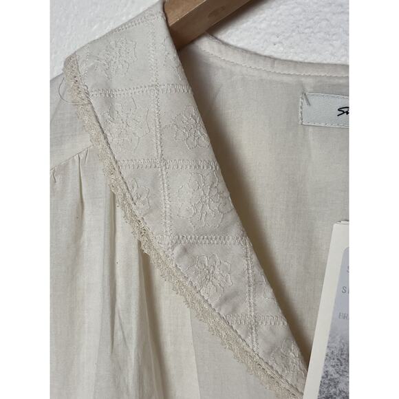NWT Simple Retro Embroidered Lace Crochet Button Top Women’s Sz Small Ivory - Picture 6 of 7